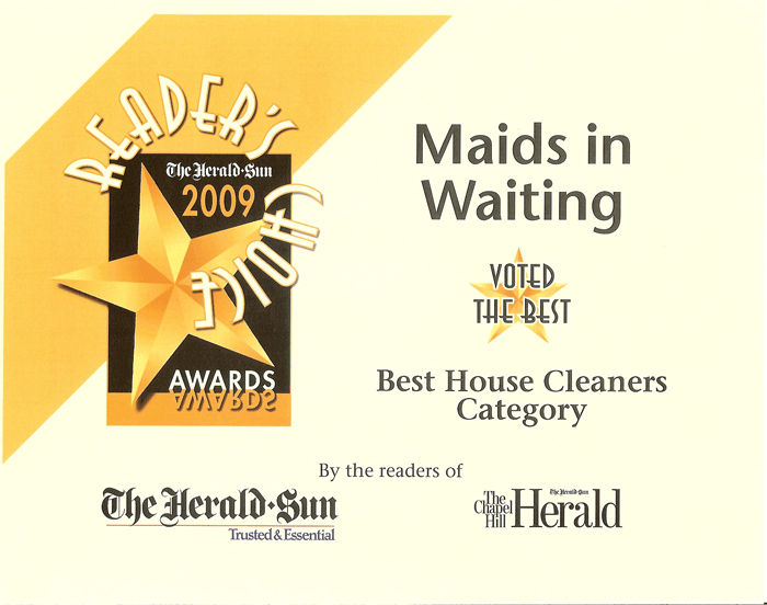 Durham Herald Sun 2009 Readers Award for Best House Cleaners
